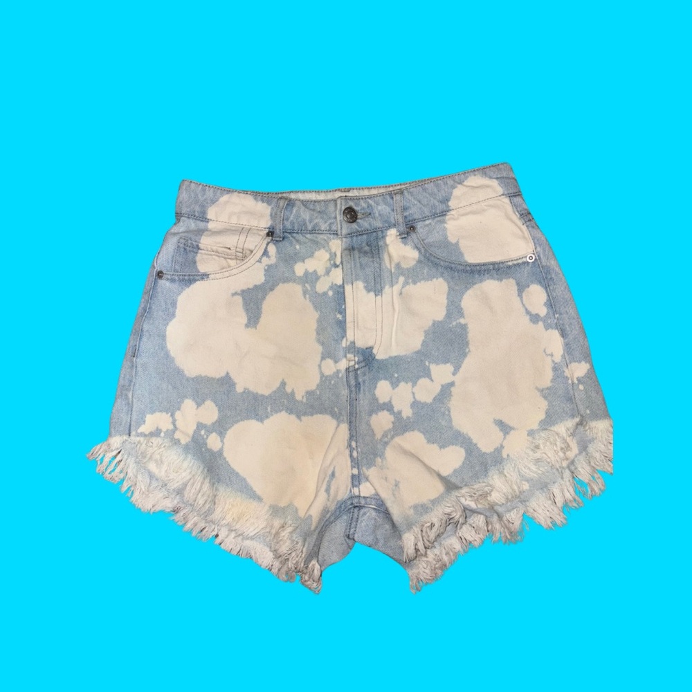 Wild Fable Blue and White Jean Shorts with Artistic Pattern